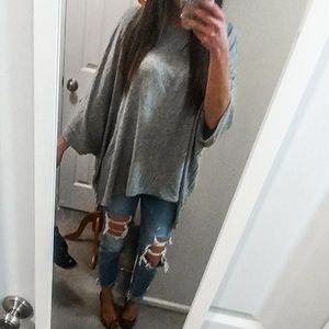 Heather grey oversized batwing tunic sweater
